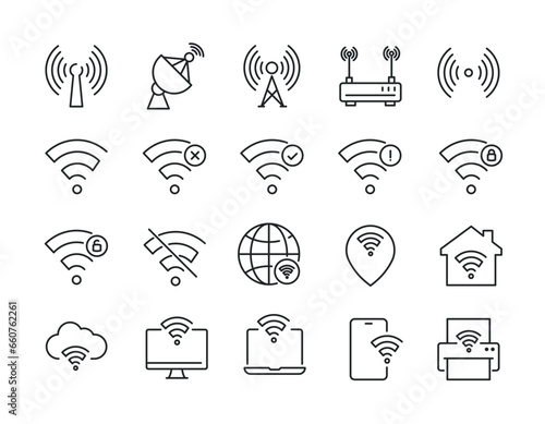 Wireless network line icons. Editable stroke. For website marketing design, logo, app, template, ui, etc. Vector illustration.