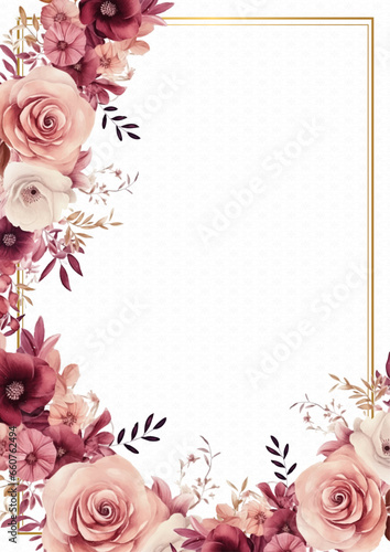 Pink white and red modern background watercolor invitation with floral and flower