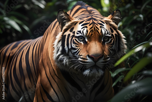 Tigre caminando en jungle 