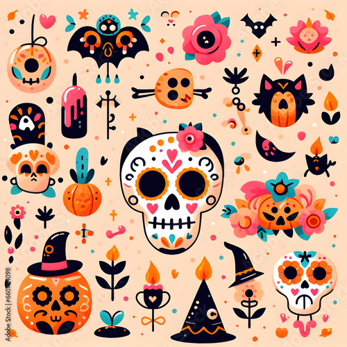 Day of the Dead flat pattern design