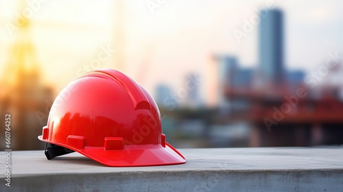 Red construction helmet
