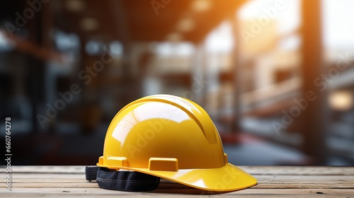 Yellow hard hat on a construction site
