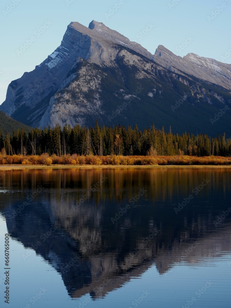 Natural reflection with Mount Rundle in the background at Banff  National Park