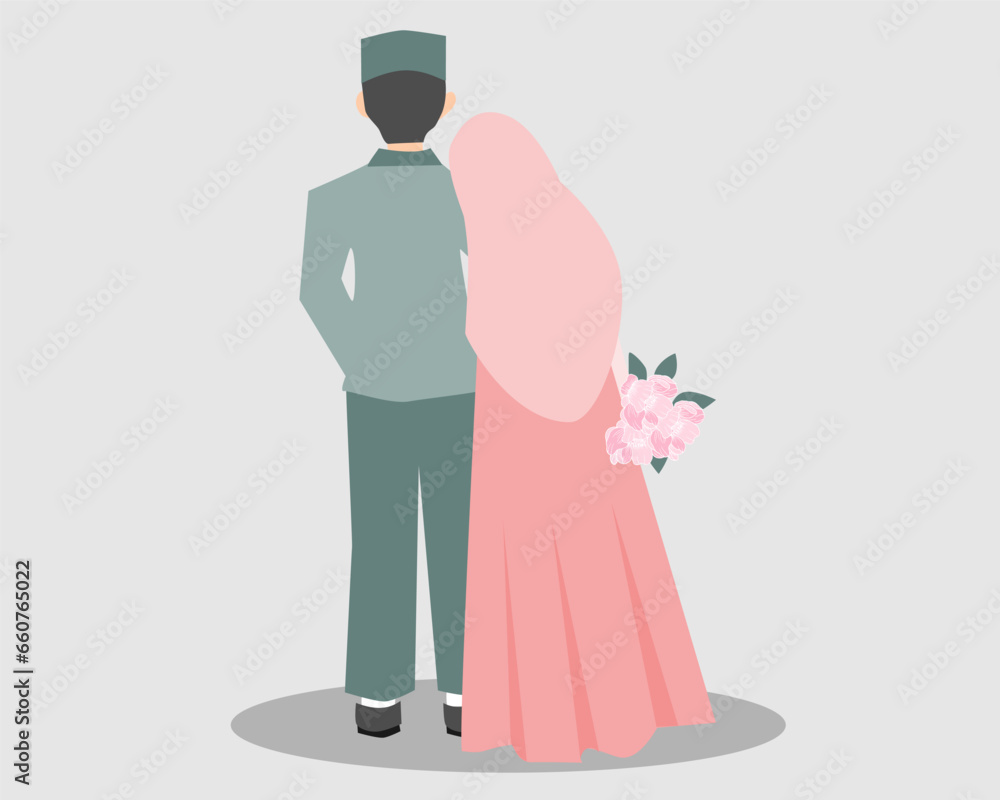 Cute Muslim Wedding Couple Illustration