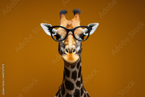 Giraffe wears sunglasses