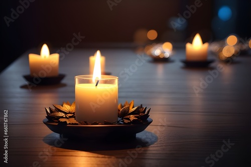 All Saints Day a Christian Holy Day. candle light glowing on table, praying,faith,religion concept.