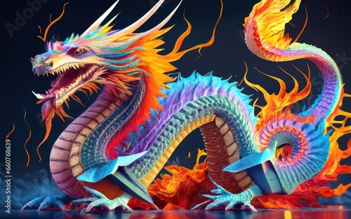 bright glass japanese dragon with Generative AI.