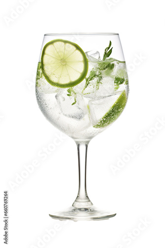 Gin tonic with sliced lime in glass on a white background PNG