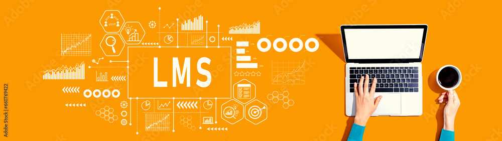 LMS - Learning Management System with person using a laptop computer LMS - Learning Management System with person using a laptop computer
