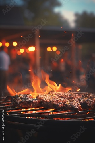  sizzling barbecue grill with meat or vegetables, showcasing the art of outdoor cooking and BBQ culture