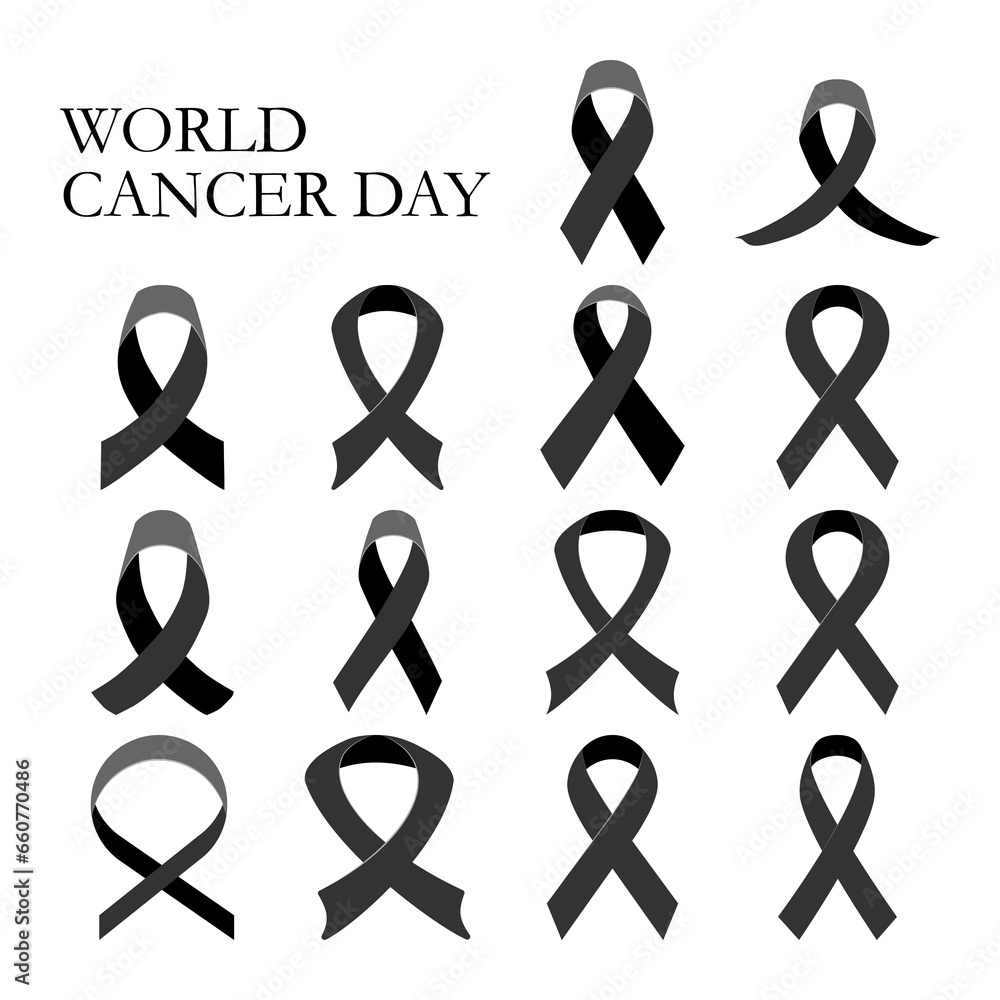 Illustration of Black Awareness Ribbon. Collection of cancer ribbons