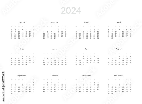 Simple blok calendar template Mon