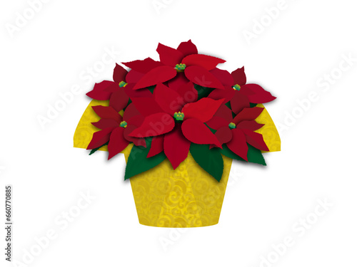 クリスマス用に包装された赤いポインセチアの鉢植え