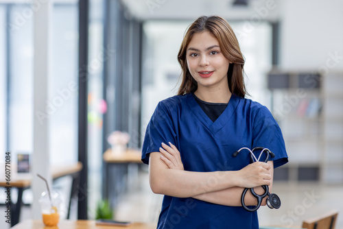 Young Asian nurse or Female medical assistant in clinic