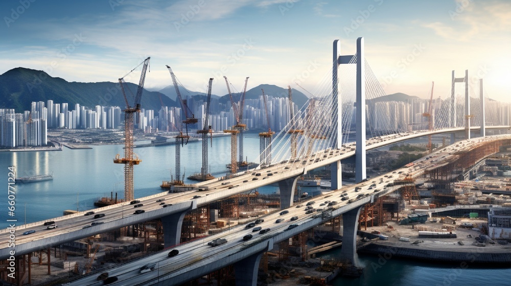 Macao Bridge ongoing construction project consisting of a series of bridges and tunnels 