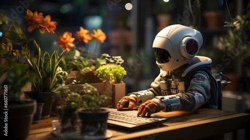robot working in the garden