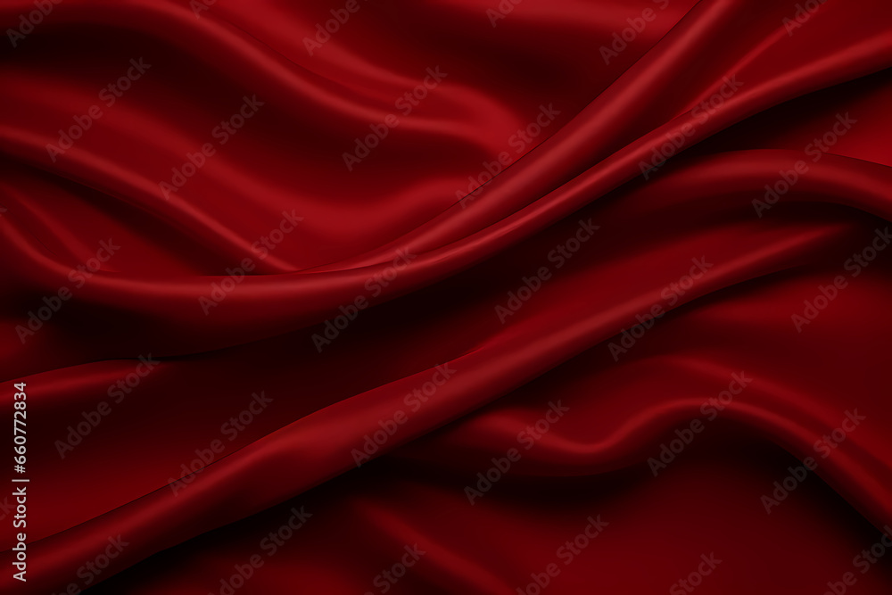 Abstract red background. Red fabric texture background. Red silk satin. Curtain. Luxury background for design. Shiny fabric. Wavy folds.  - obrazy, fototapety, plakaty 