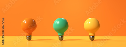 Idea light bulbs - flat lay - 3D render