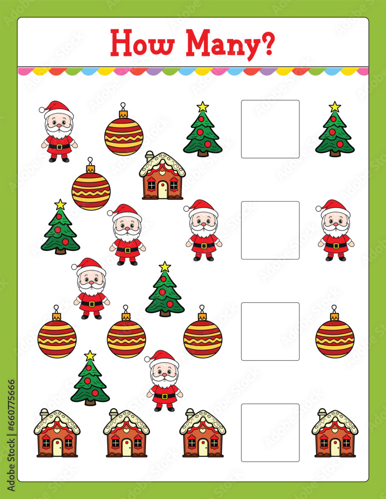 Christmas How Many game for kids searching and counting activity for preschool children