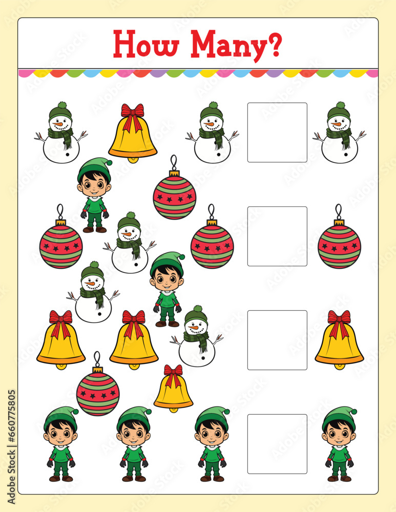 Fototapeta premium Christmas How Many game for kids searching and counting activity for preschool children