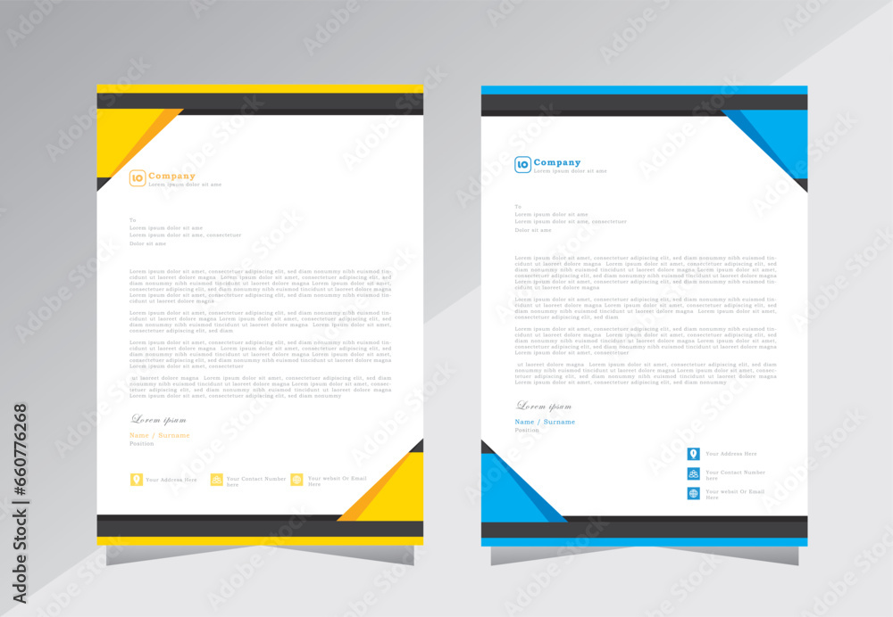 letterhead template, letterhad design for your business and company, yellow, blue and black color letter head, vector eps 10 letterhead template, letterhad design for your business and company, yellow, blue and black color letter head, vector eps 10