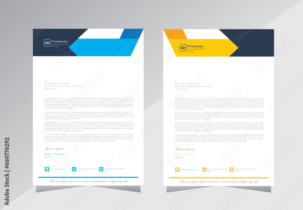 letterhead template, letterhad design for your business and company, yellow, blue and black color letter head, vector eps 10