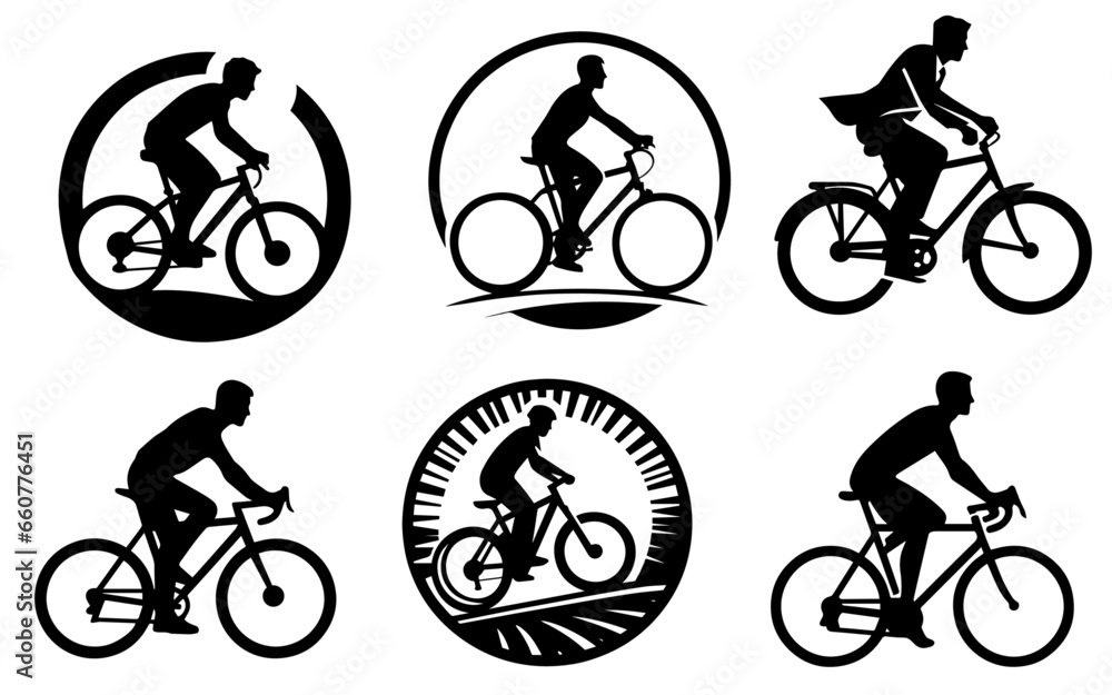 Obraz premium a man ride bicycle vector silhouette logo concept