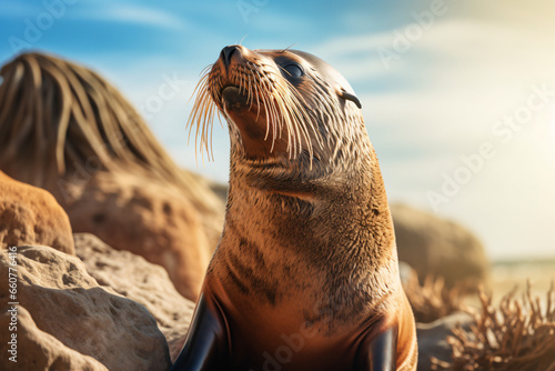 a seal on a beach rock