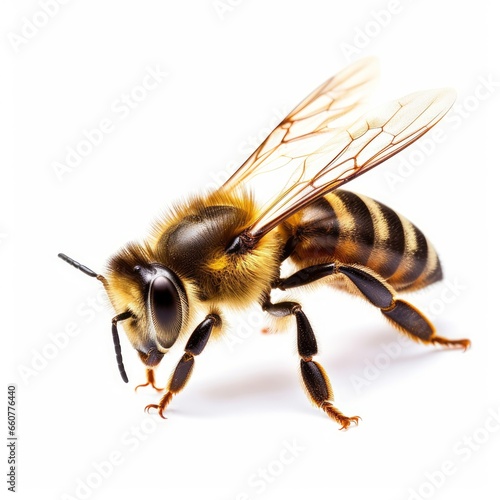 honey bee landing isolated on white background cutout, Generative AI