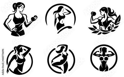 Woman fitness logo concept vector illustration black color a set of group