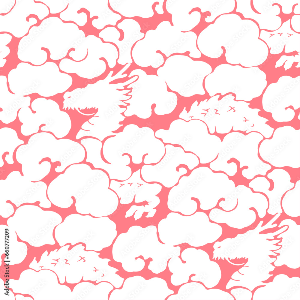 雲龍-雲と龍のシームレスなパターン-手描き