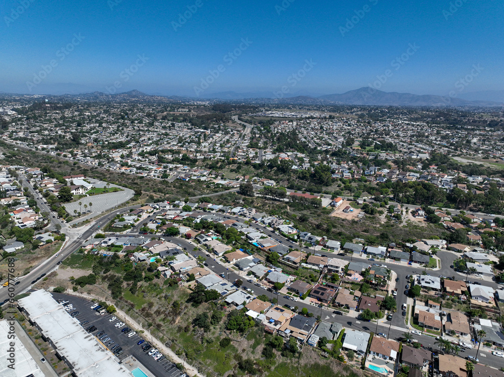 Fototapeta premium Aerial view of residential houses and condos in South San Diego neighborhood, California, USA.