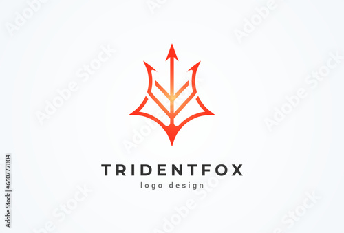 Fox logo design inspiration. modern fox head with trident combination. vector illustration