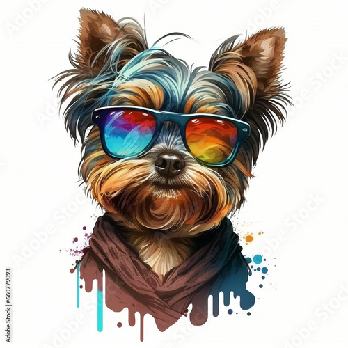 Funny Cool Yorkie Yorkshire Terrier colorful shades © AndreT