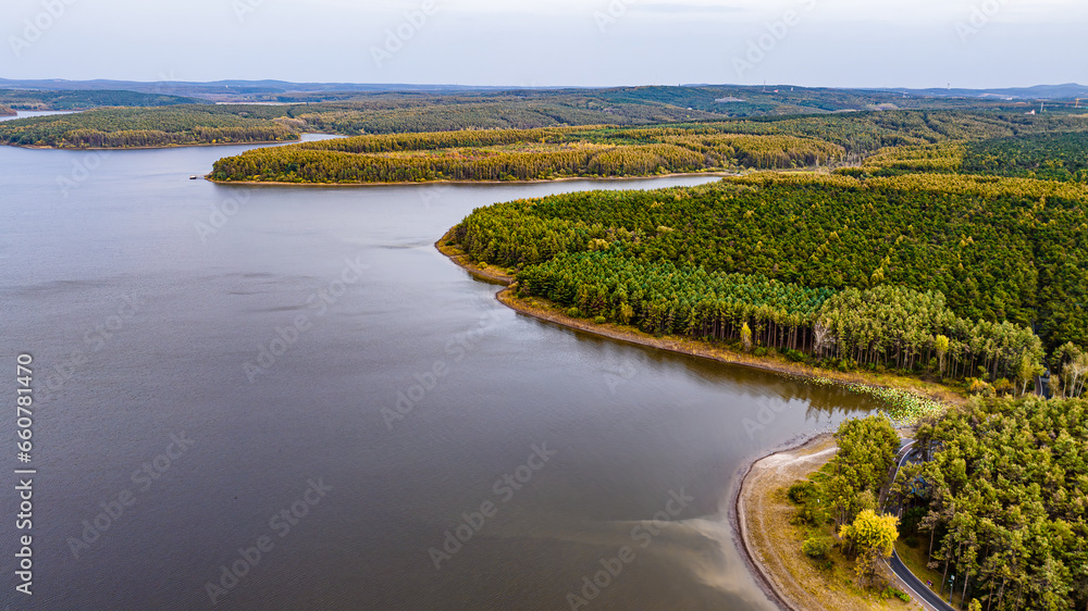 The scenery of Jingyuetan National Forest Park in Changchun, China in early autumn