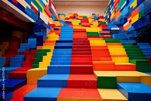 colorful staircase made of Lego bricks. Generative AI photo