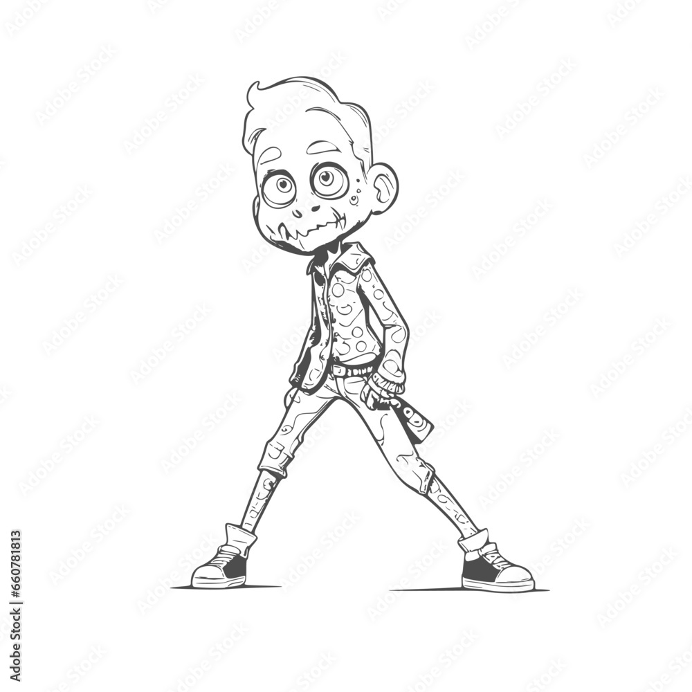 Obraz premium Cartoon young zombie monster. Funny and scary character