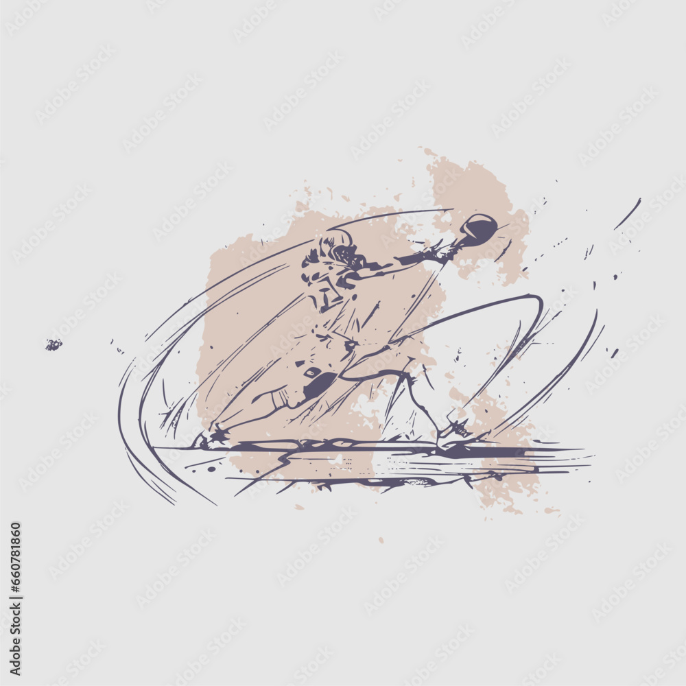 Hand sketch of American football player. Ink splash. Grunge style