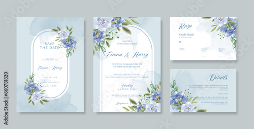 Beautiful wedding invitation template with flower watercolor