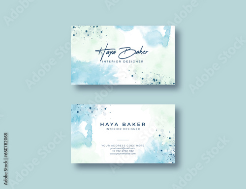 Beautiful business card template with watercolor background