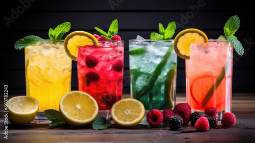 Colorful set of cocktails on black background