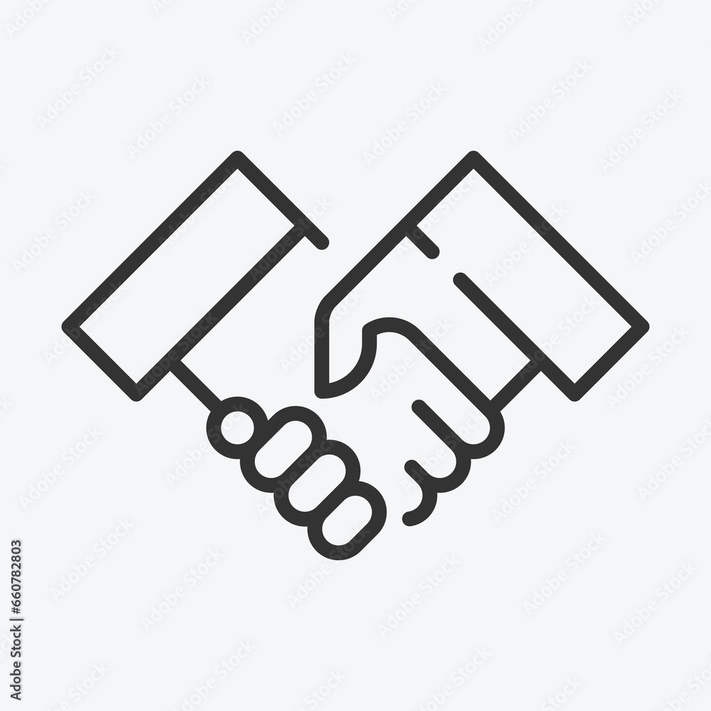 Handshake or cooperation. Thin vector icon. Strokes are editable Handshake or cooperation. Thin vector icon. Strokes are editable