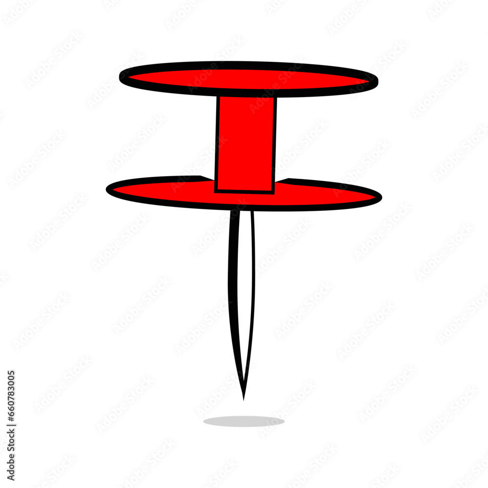 Push pin icon in flat style. Vector isolated design element.