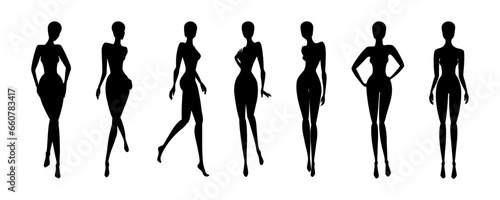 Woman body silhouettes fashion collection. Female mannequin for fashion designs. Vector illustration isolated in white background
