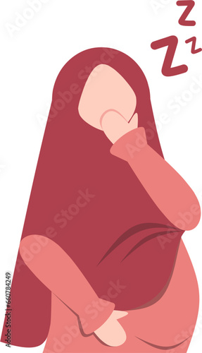 Pregnant hijab woman vector flat illustration. Pregnancy symptom