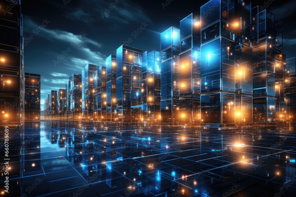 Obraz premium Cloud computing transfer big data on internet. futuristic digital technology .Generative AI