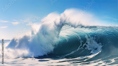 Pacific Ocean sprays big wave With copyspace for text