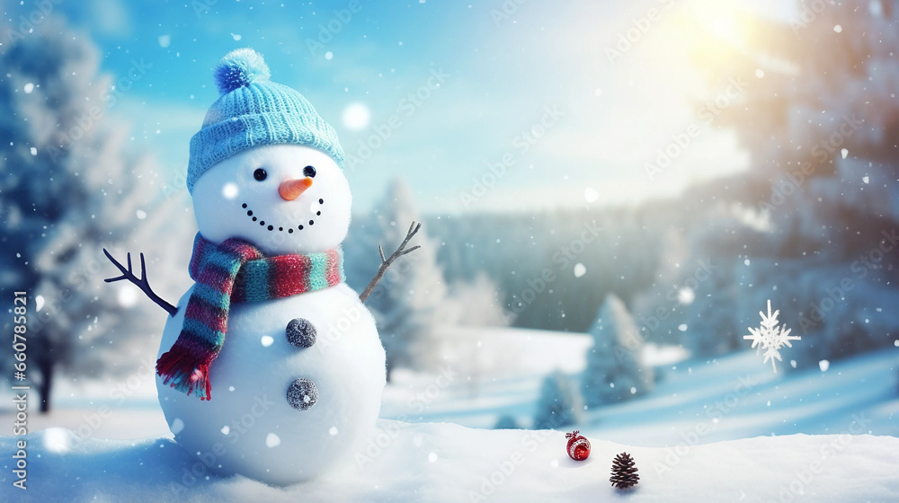 snowman, christmas, winter, snow, holiday, snowflake, cold, vector, hat, illustration, 