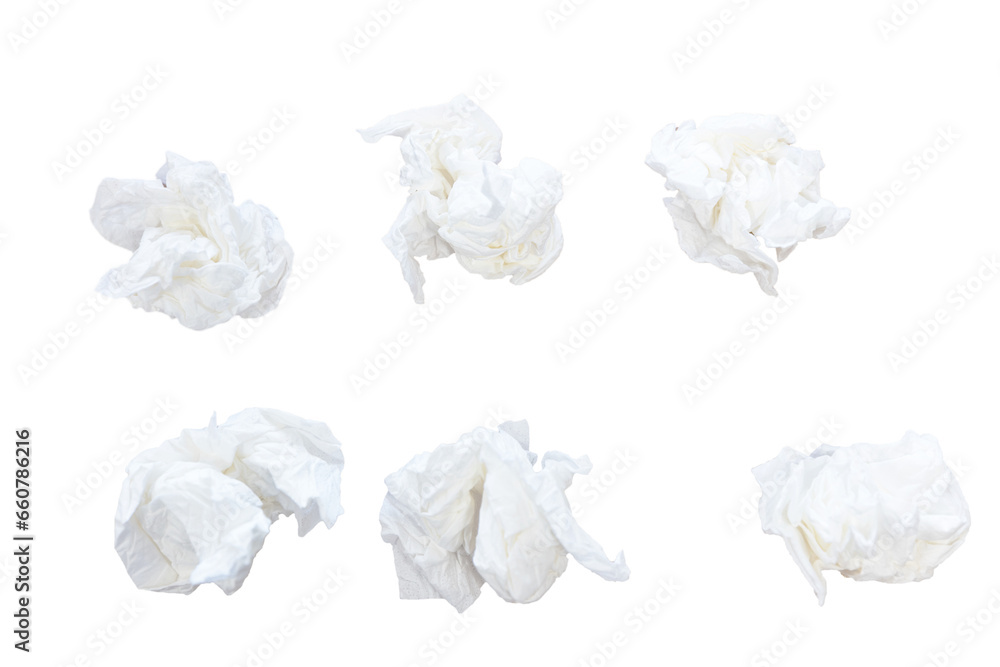 Digital png illustration of white crumpled tissue balls on transparent background