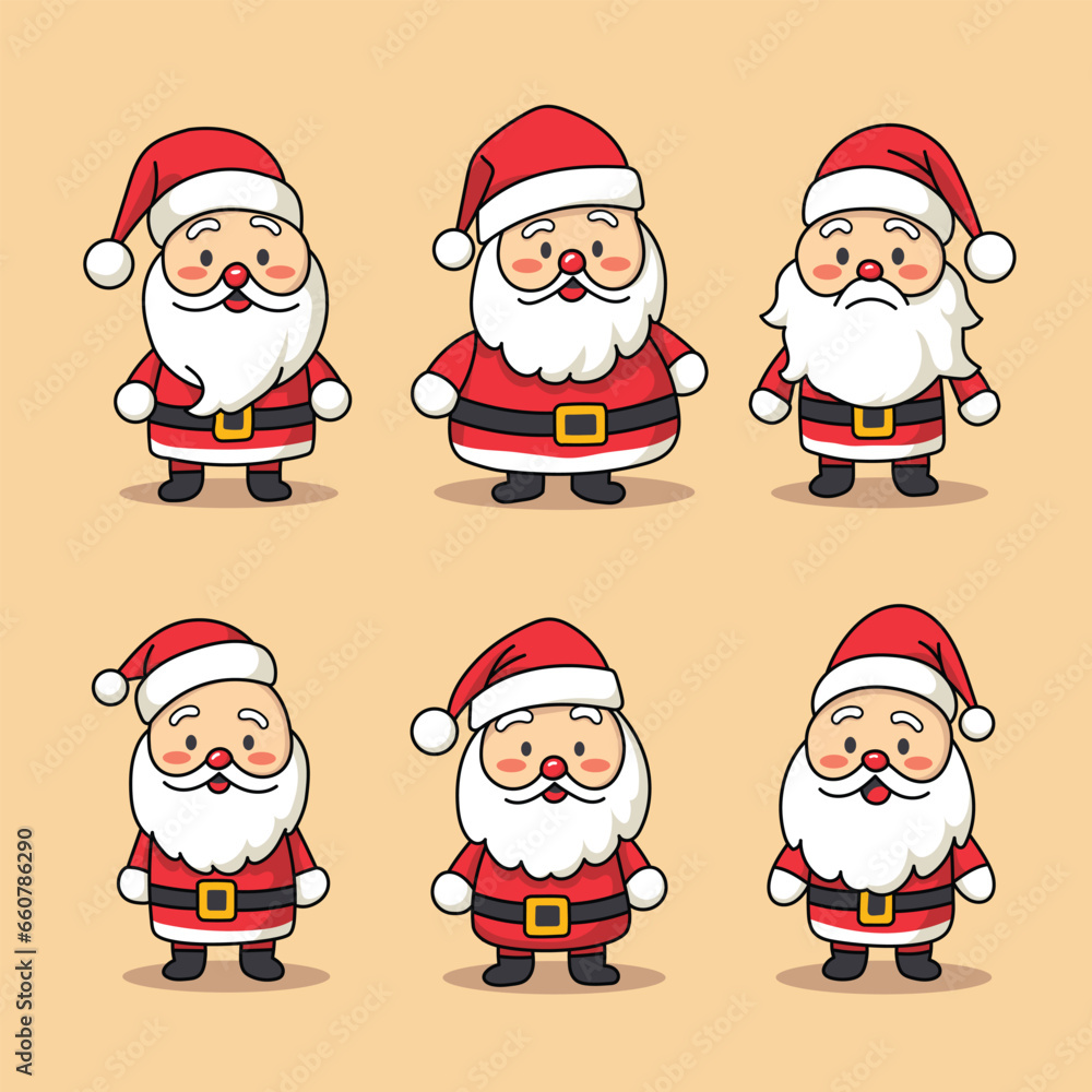 Collection of cute santa claus character vector illustration